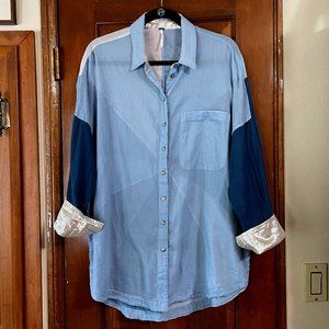 Free People Women's Size S/P Sheer Celestial Blue Blouse
